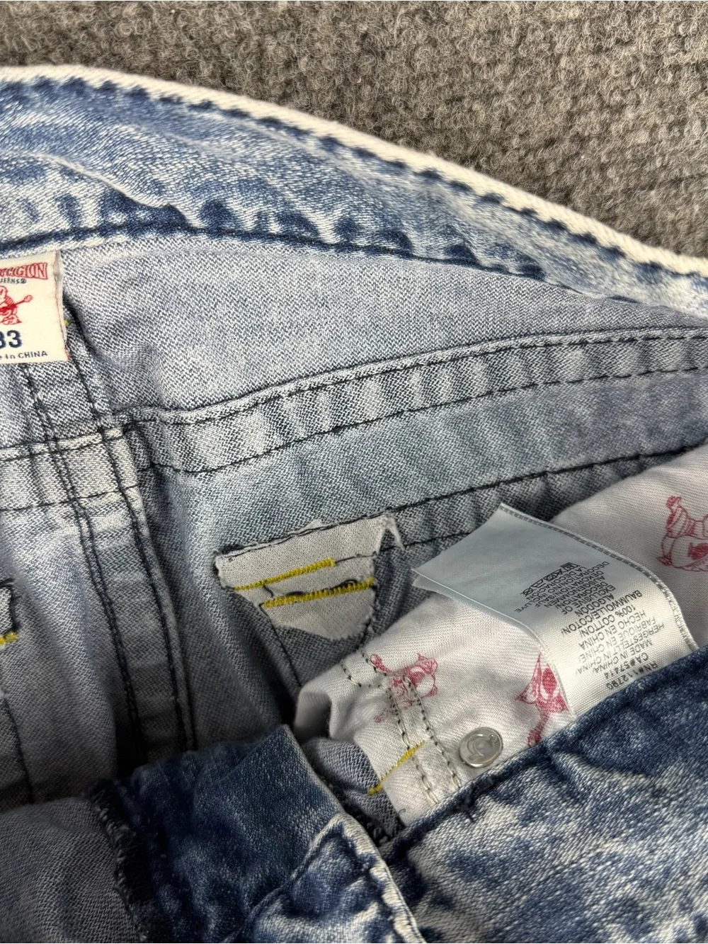 True Religion Straight Fit Jeans Men’s 33x32 Acid Wash Blue Big Flap Chief Keef